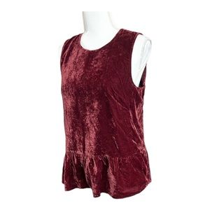 J. Crew Maroon Wine Velvet Sleeveless Ruffle Bottom Top Size 6